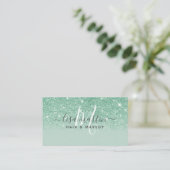 Handtekening Script Mint Groene Glitter Moderne Me Visitekaartje (Staand voorkant)
