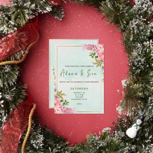 Handtekening Script, Roze & Blush Bloemen Bruiloft Folie Uitnodiging (Insitu)