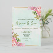 Handtekening Script, Roze & Blush Bloemen Bruiloft Folie Uitnodiging (Staand Voorkant)