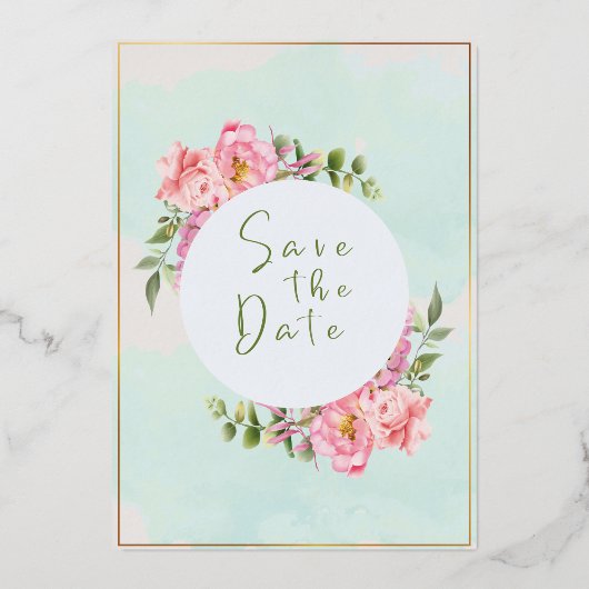 Handtekening Script, Roze & Blush Bloemen Bruiloft Folie Uitnodiging (Achterkant)