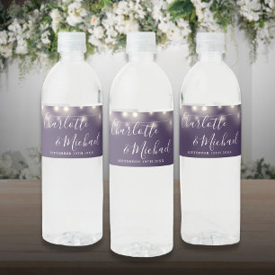 Handtekening Script Snaar Lichtjes Paars Huwelijk Waterfles Etiket