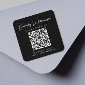 Handtekening Script Zwart QR Code Vierkante Sticker