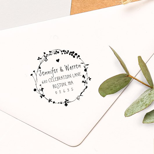 Handtekening Wilde bloem Wreatreturn Address Rubberstempel