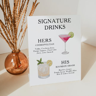 Handtekeningdranken Huwelijkscocktail Menu Poster Reclamebord Met Voetstuk