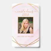 Handtekenscript Blush Pink Waterverf Gold Cirkel Badge (Front)