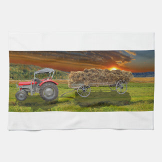 Handtuch mit Trecker und Heuwagen Theedoek