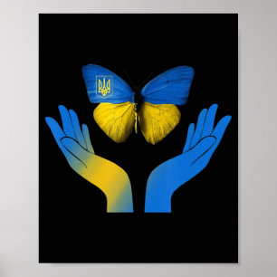 Handvaar vlinder Oekraïne - vlag met eu Poster