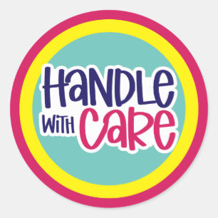 Handvat met zorg - aangepaste kleuren ronde sticker