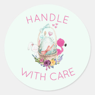 Handvat met zorg Ei Flamingo & Bunny Ronde Sticker