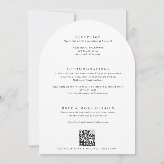 Handwriting Arch Heart Wedding Modern QR Code Kaart (Achterkant)