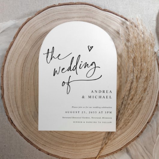 Handwriting Arch Heart Wedding Modern QR Code Kaart