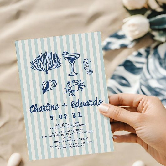 Handwriting Coast Retro Wedding invitation Kaart