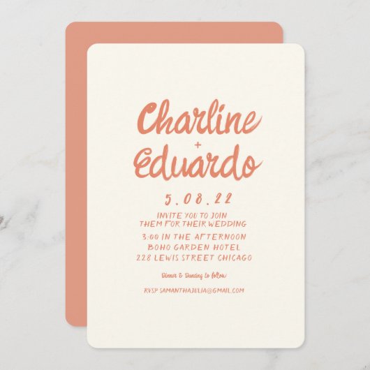 Handwriting Retro Simple Wedding Kaart (Voorkant / Achterkant)