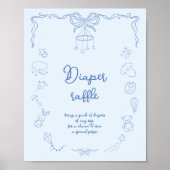 Handwritten Baby Shower, Boy Diaper Raffle Poster (Voorkant)