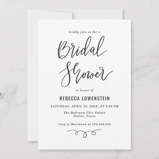 Handwritten Bridal Shower Script Modern Kaart (Voorkant)