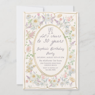 Handwritten Floral Cheers 30th Birthday Invitation Kaart