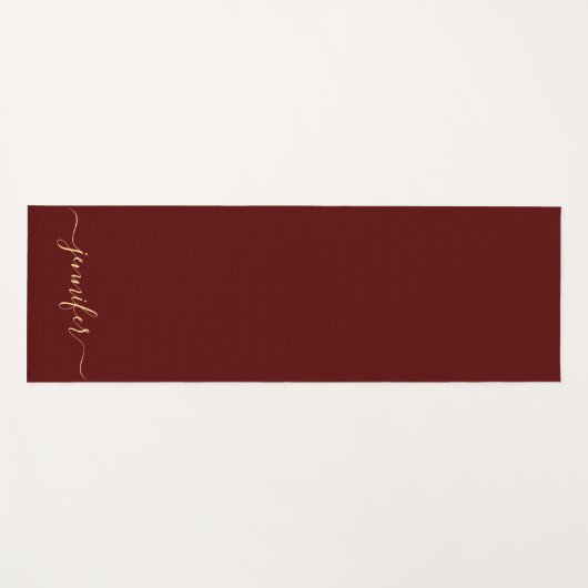 Handwritten Gold Script Personalized Name Maroon Yogamat (Voorkant (horizontaal))