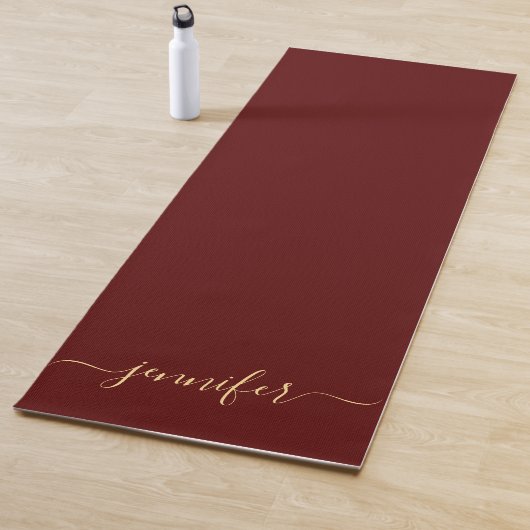 Handwritten Gold Script Personalized Name Maroon Yogamat (In situ)