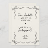 Handwritten Hand Drawn Bow Fun Bridesmaid Proposal Kaart (Voorkant / Achterkant)