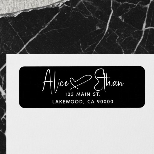 Handwritten Script Heart Modern Black Etiket