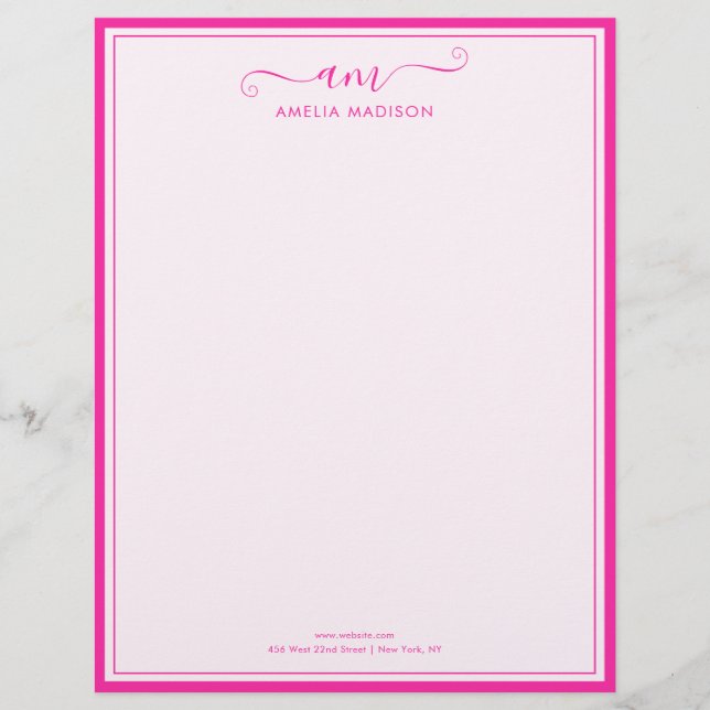 Handwritten Script Vibrant Pink Letterhead Briefhoofd (Voorkant)