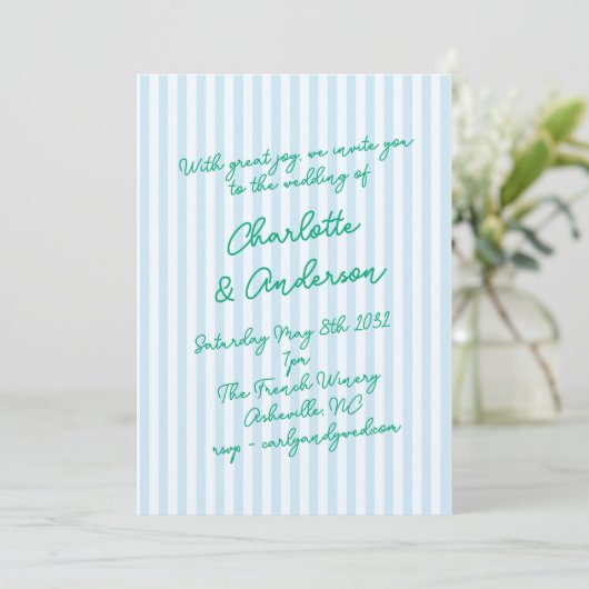 Handwritten Script Whimsy Stripes Quirky Wedding Kaart (Staand voorkant)