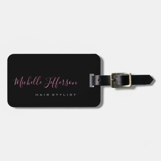 Handwtitten Script Gray Pink Trendy Feminine Bagagelabel (Voorkant horizontaal)