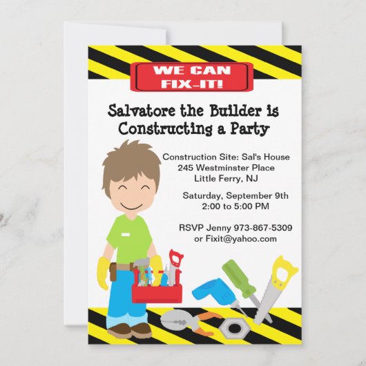Handy Man Fix It Boys Invitation Anniversaire (Devant)