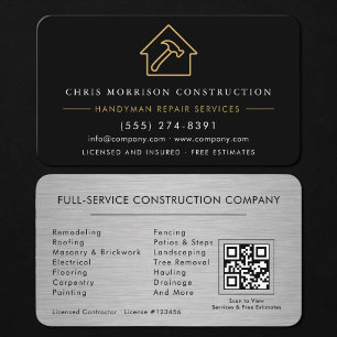 Handyman Constructie QR Code Zilver Metaalglans Visitekaartje