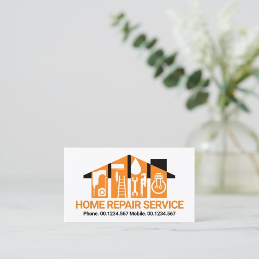 Handyman Gereedschap Dakgebouw Visitekaartje (Staand voorkant)