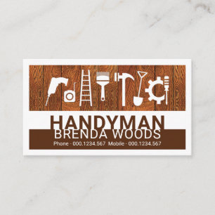 Handyman-gereedschap op houten paneel visitekaartje