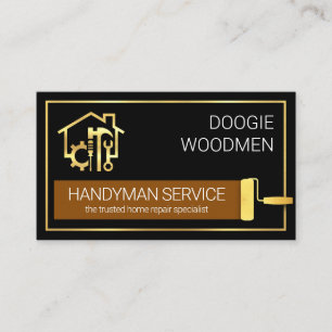 Handyman-gereedschap thuis in gouden frame visitekaartje