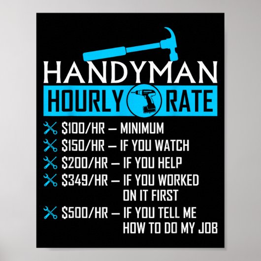Handyman Hourly Rate Humor Carpenter Funny Handy M Poster (Voorkant)