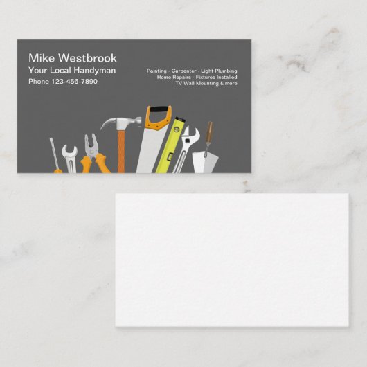 Handyman local Cartes de visite simples (Devant / Derrière)