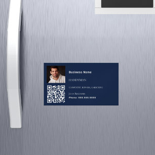 Handyman marine blauw foto QR code Magnetisch Visitekaartje