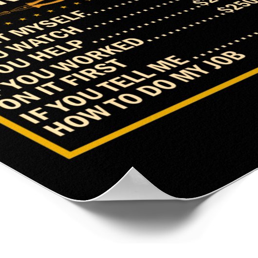 Handyman Price Chart Contractor Hourly Rate Labor Poster (Hoek)