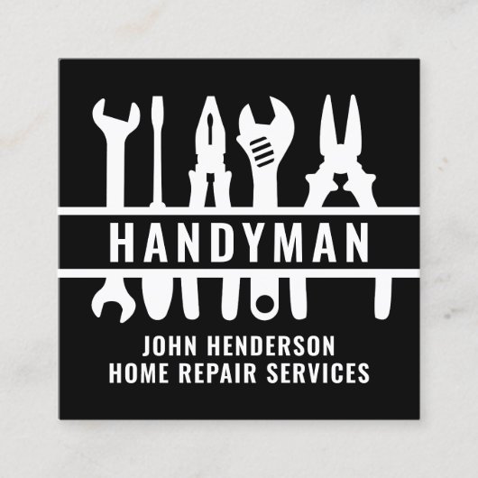 Handyman Terug Wit QR Code Home Reparatie Diensten Vierkante Visitekaartje (Voorkant)