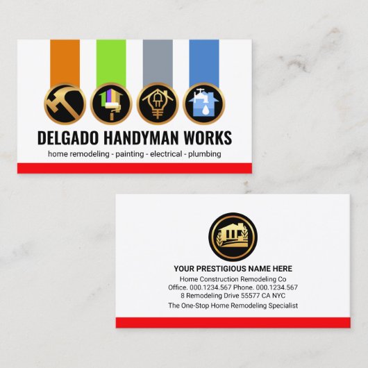 Handyman Tool Building Medals Visitekaartje (Voorkant / Achterkant)