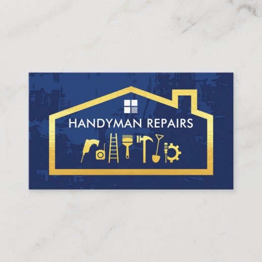 Handyman Tools Gold Building Frame Business Card Visitekaartje (Voorkant)
