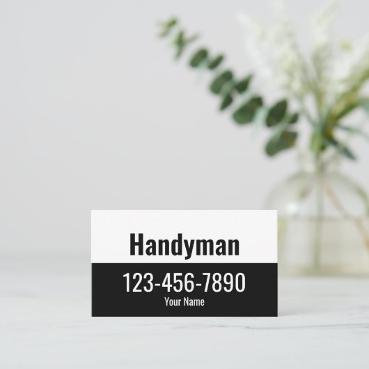 Handyman Zwart-wit Tekst Sjabloon Visitekaartje (Staand voorkant)