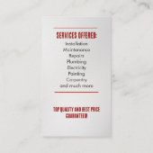 Handymandiensten Visitekaartje (Achterkant)