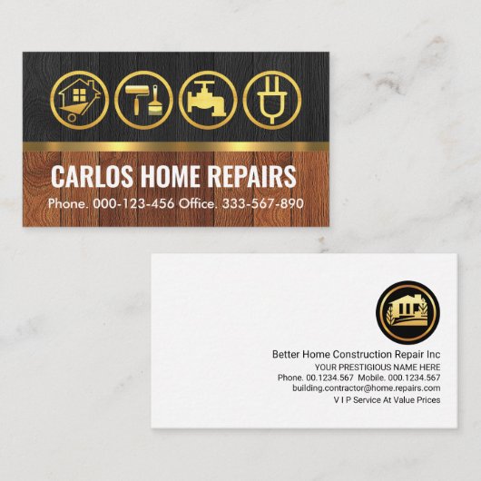 Handymaninstrumenten voor hout visitekaartje (Voorkant / Achterkant)