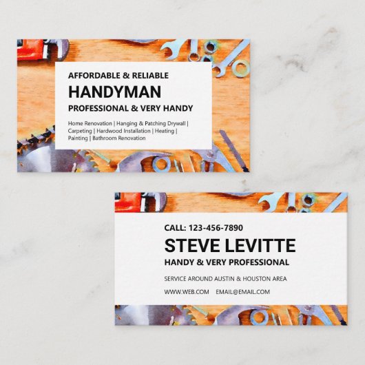 HandymanVisitekaartje - Bouwgereedschap Visitekaartje (Voorkant / Achterkant)