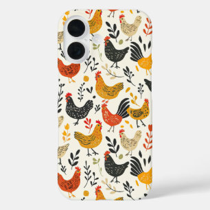 Hanen en kippen Eenvoudige Illustratie Print iPhone 16 Hoesje