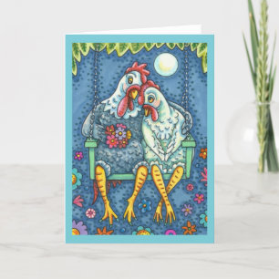 HANENROOSTER HEN KOEST, LIEF KIP ROMANCE Blank Kaart
