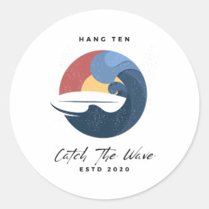 Hang 10 Vang De Golven Surfplank Surfen Surfen  Ronde Sticker