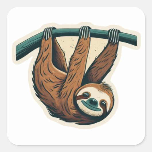 Hang los met de Hangin' Sloth Vierkante Sticker (Voorkant)