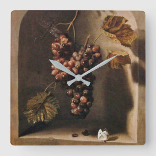 HANGED GRAPES WALL NICHE Antiek Brown Rustic Vierkante Klok