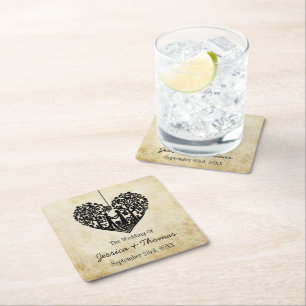 Hangen Collectie van het Hart Tree Vintage Wedding Vierkante Kartonnen Onderzetter