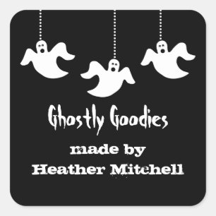 Hangen Ghosts Halloween Baking Stickers, zwart Vierkante Sticker